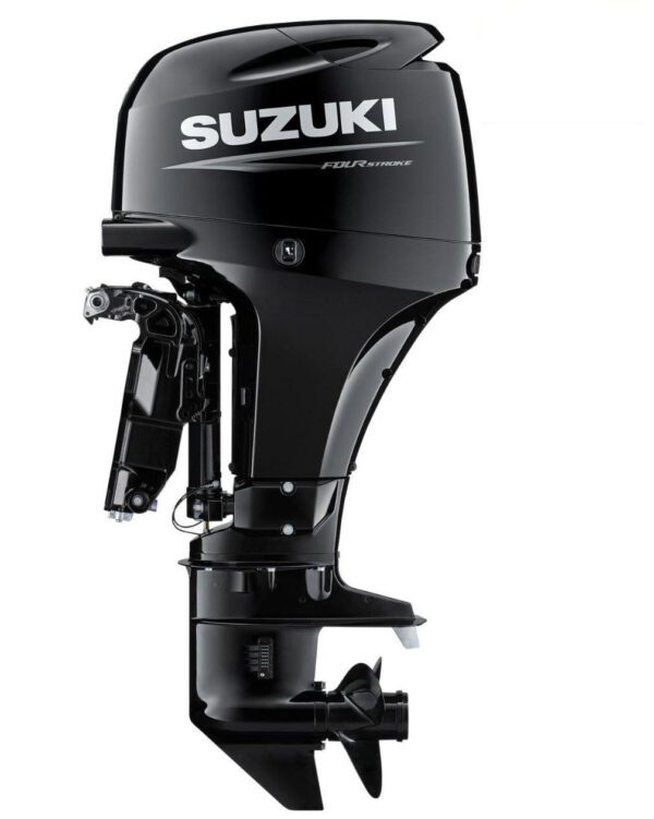 A suzuki outboard motor is shown in this image.