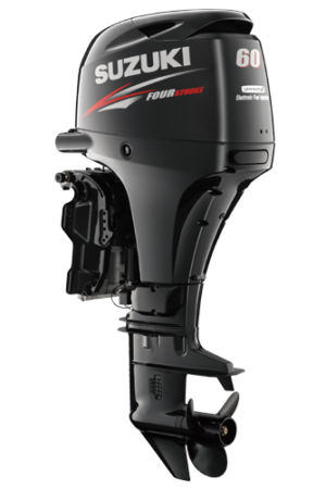 A suzuki outboard motor is shown on a green background.
